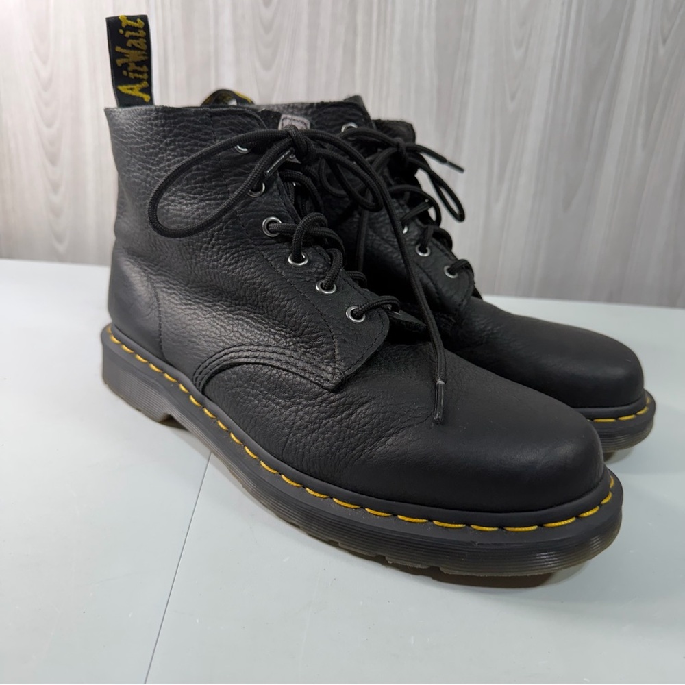DR. MARTENS Black Ambassador Leather Combat Ankle Boots Unisex M 11/ W 12 Biker